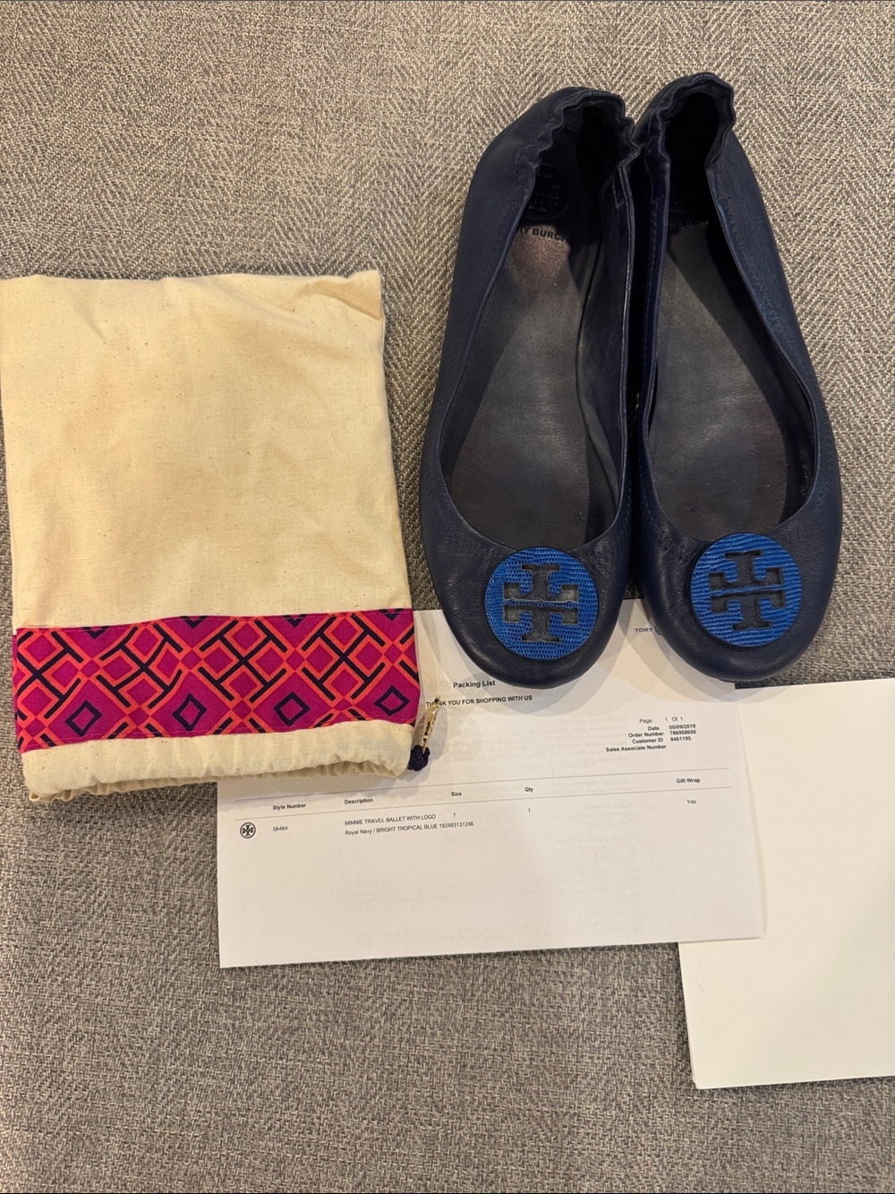 Tory Burch Minnie Travel Ballet Flats with Logo Navy